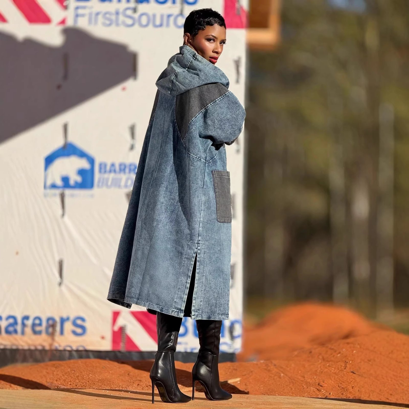 The Laurent Architectural Hooded Denim Caftan Dress - Image 2