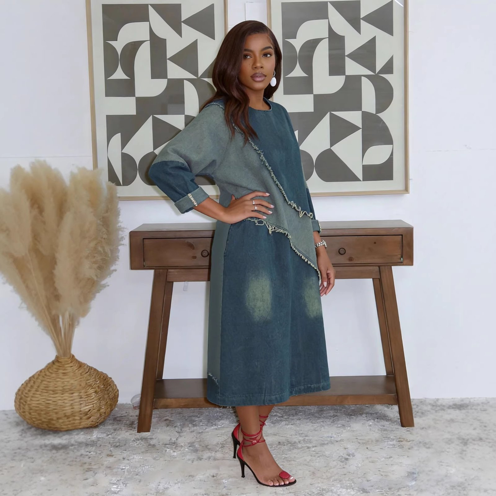 The Satori Deconstructed Patchwork Denim Shift Dress - Image 2