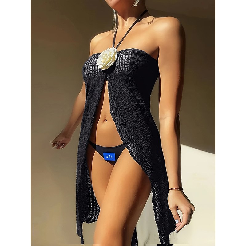 The Champagne Coastline Long Split Coverup Three-Piece Bikini Swimwear - Image 5