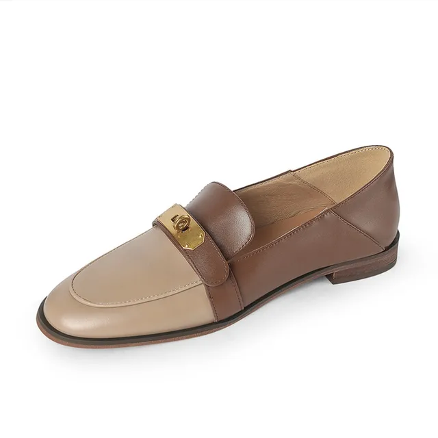 Two-Tone Genuine Leather Women Loafers