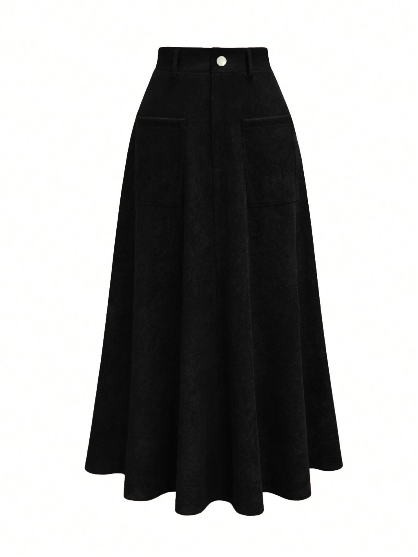 High-Waisted Slimming A-Line Midi Skirt with Large Patch Pockets - Image 3