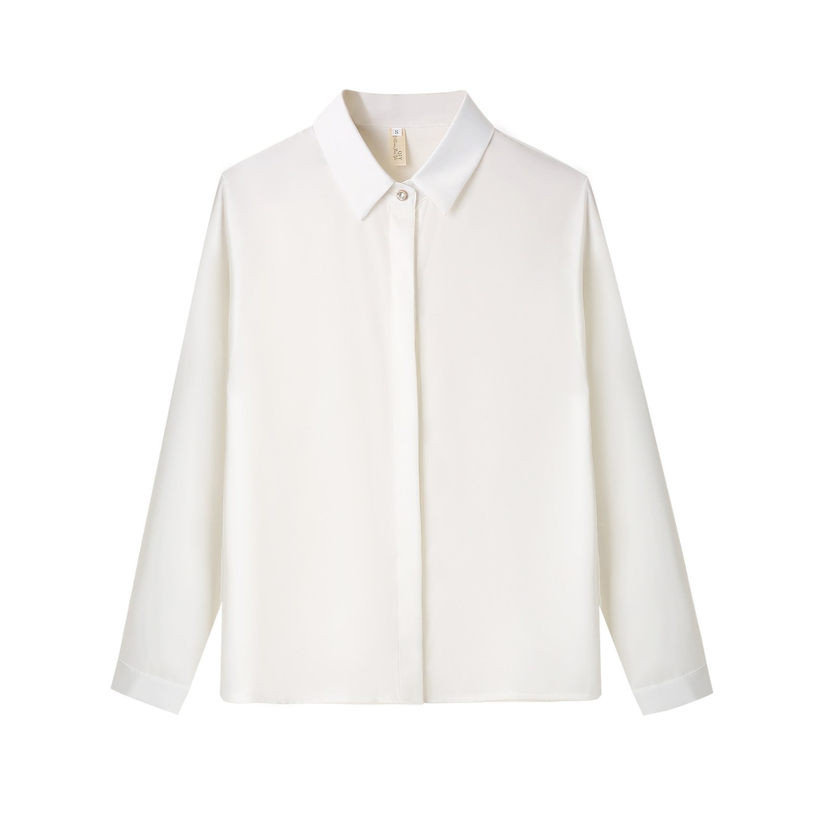 Elegant Long Sleeve Slim Fit Silk-Feel Hidden-Button Blouse - Image 7