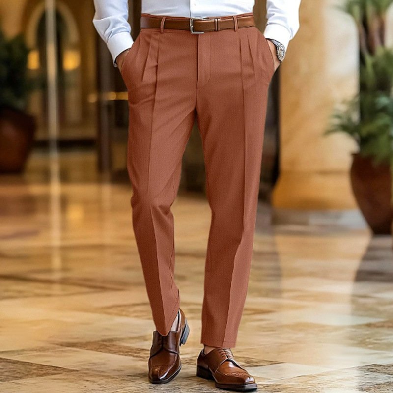 Slim Fit Solid Color Men Suit Pants - Image 10