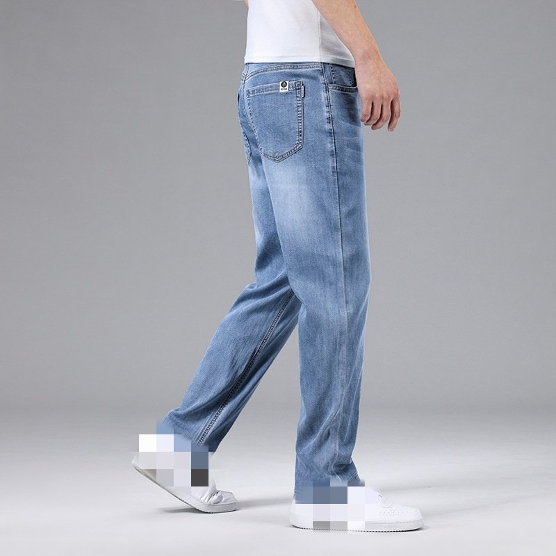 Loose Straight Leg Washed Lyocell Light Blue Men Denim Jeans - Image 6