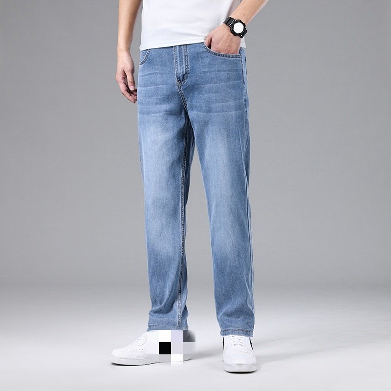 Loose Straight Leg Washed Lyocell Light Blue Men Denim Jeans - Image 2