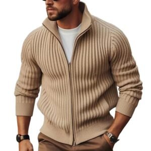 Men’s Slim-Fit Fleece Lined Zip-Up Cardigan
