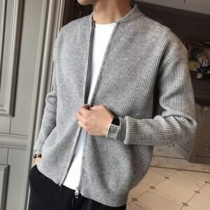 Men’s Vertical Ribbed Full-Zip Cardigan Sweater