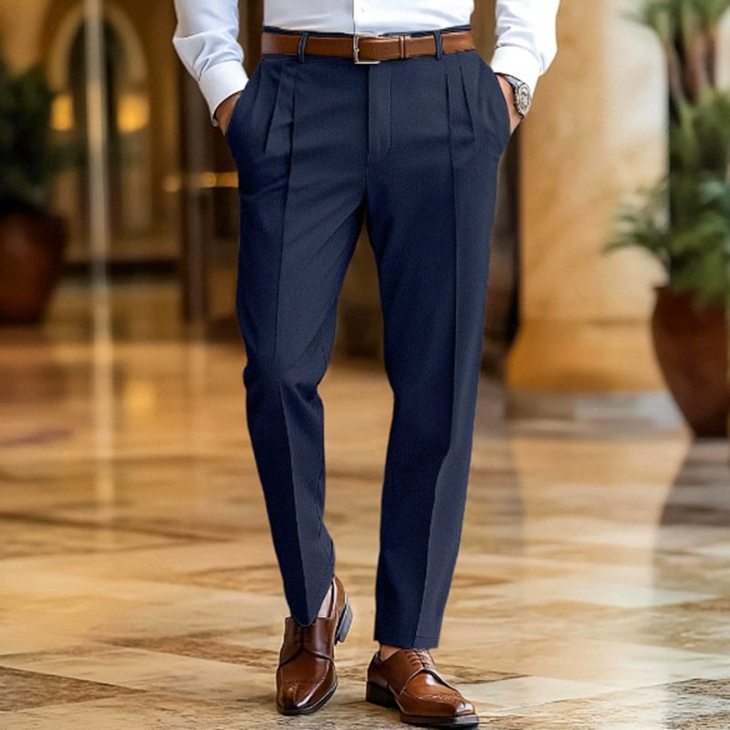 Slim Fit Solid Color Men Suit Pants - Image 9