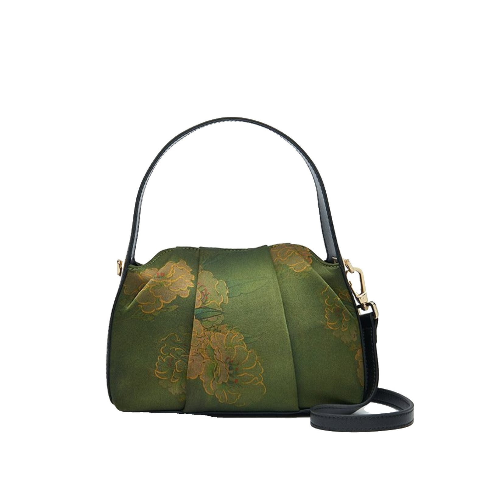 Luxury Mulberry Silk Floral Shoulder Bag - Vintage Ruched Silk Crossbody Handbag - Image 11