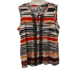 Karl Lagerfeld Women’s Sleeveless Striped Lace-Trim Top Women Size Large