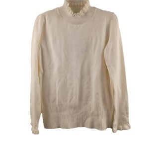 French Connection NWT White Ruffle Neck Long Sleeve Women Sweater M
