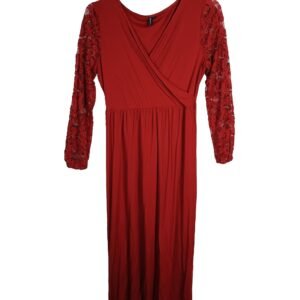 Zattcas V-Neck Gown with Bishop Lace Long Sleeves Dress | Large | Red