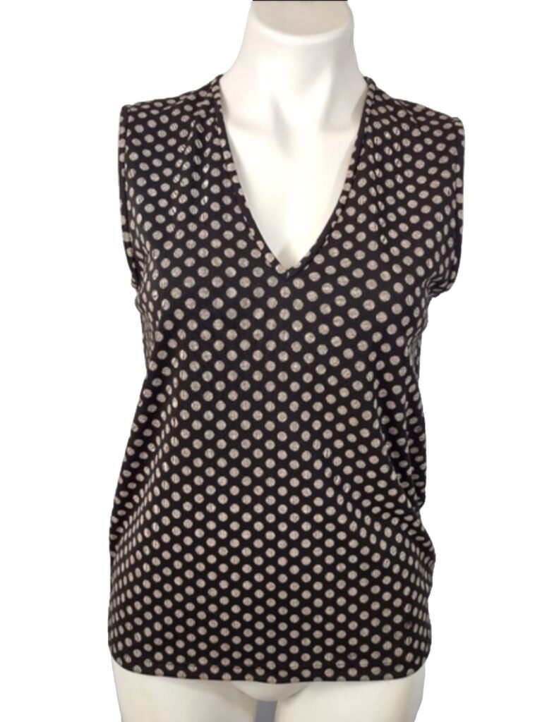 DKNY Sleeveless V-neckline Polka Dot Women Tank Top | Medium | Black