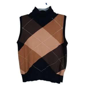 St. John's Bay Arglye Sleeveless Turtleneck Women 100% Cotton Sweater | Large