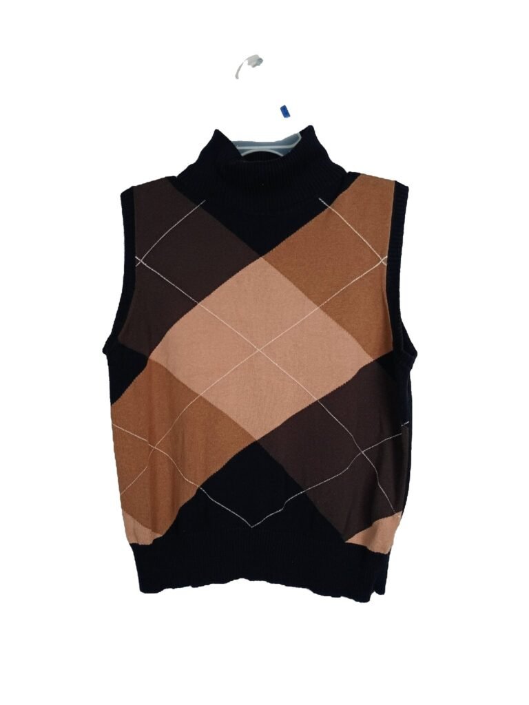 St. John's Bay Arglye Sleeveless Turtleneck Women 100% Cotton Sweater | Large