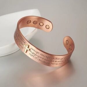 Serenity Prayer Serene Cross Red Copper Magnetic Therapy Bracelet