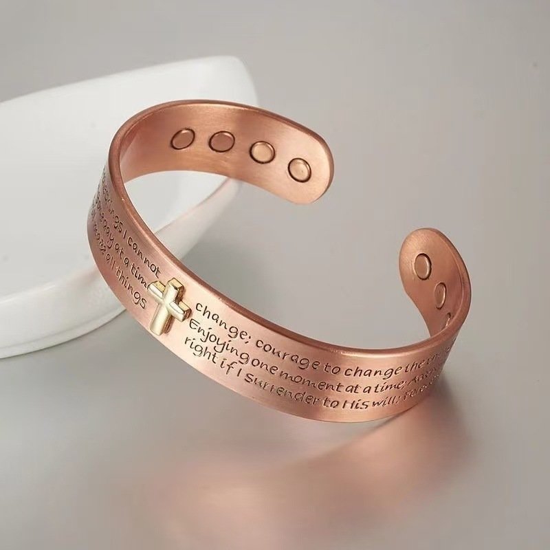 Serenity Prayer Serene Cross Red Copper Magnetic Therapy Bracelet