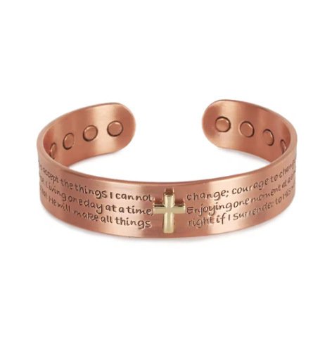 Serenity Prayer Serene Cross Red Copper Magnetic Therapy Bracelet - Image 3